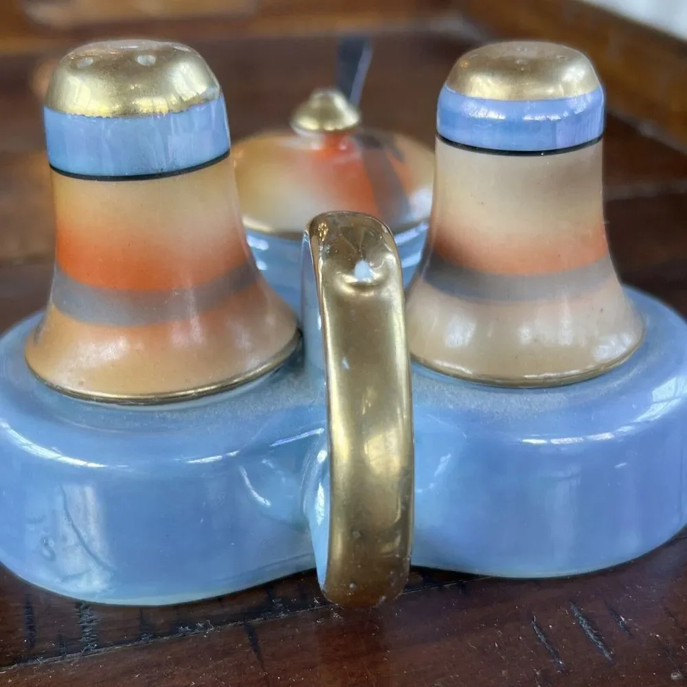 Vintage Lusterware Condiment Set Salt‎ Pepper Mustard Japan - Picture 14 of 14